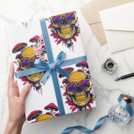 Vivid Amber Crimson Skull and Shroom Geschenkpapier