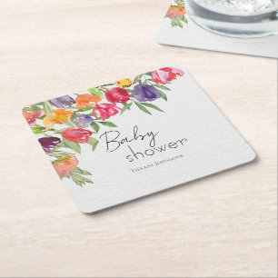 Vivid Blooms Bright Tulips Baby Dusche Rechteckiger Pappuntersetzer