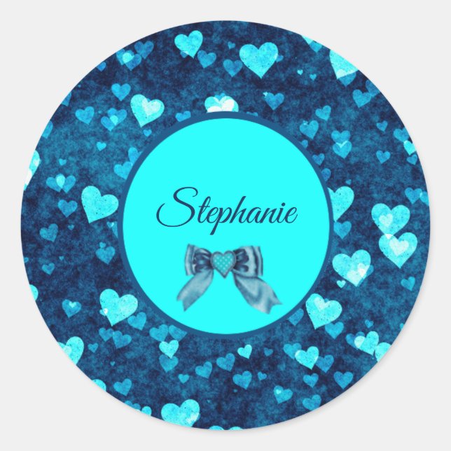 Vivid Blue Hearts Runder Aufkleber (Vorderseite)