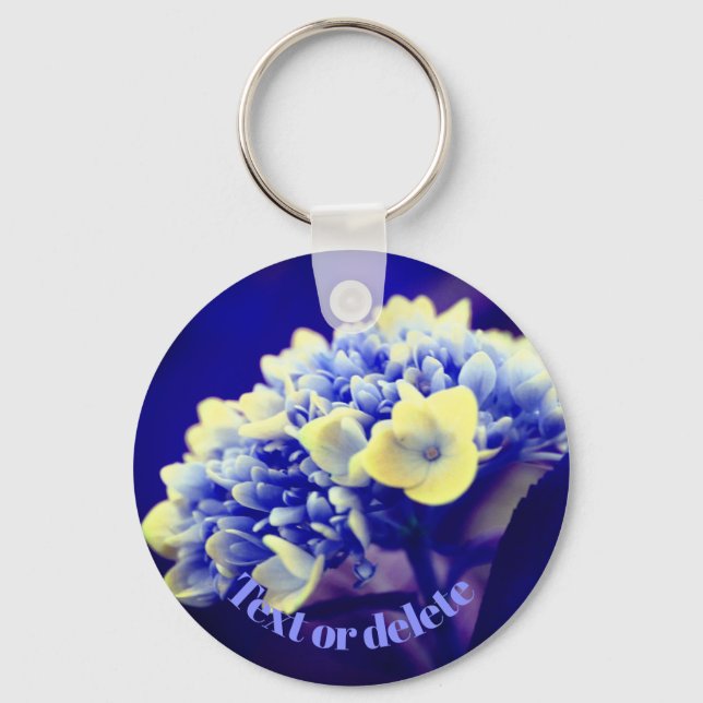 Vivid Blue Hydrangea Blume Personalisiert Schlüsselanhänger (Vorderseite)