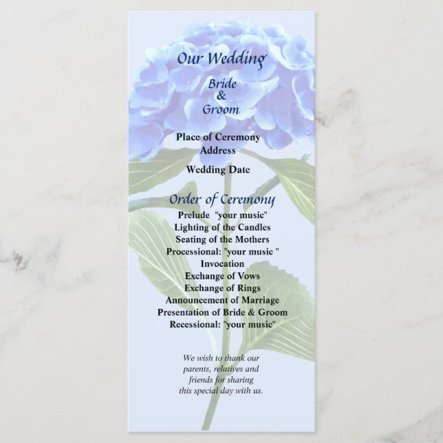 Vivid Blue Hydrangea Wedding Program Programm (Vorderseite)