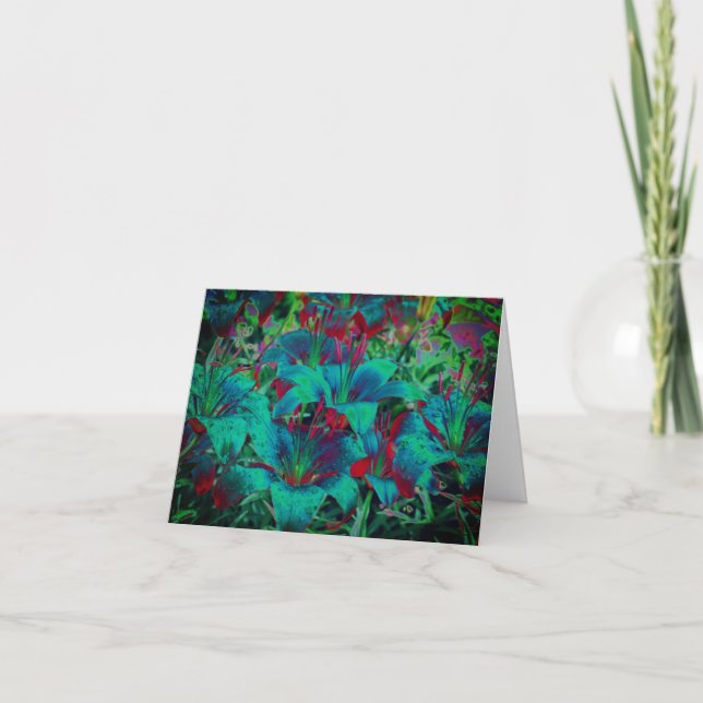 Vivid Blue Lilies floral Art Note Card Dankeskarte (Vorderseite)