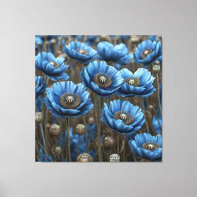 Vivid Blue Poppies Blühen Leinwanddruck (Vorderseite)
