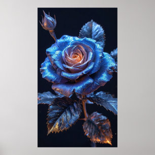 Vivid Blue-Rose-Blume mit Metallic-Glühen Poster