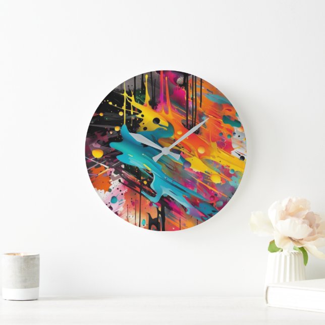 Vivid Chaos Splash Graffiti Große Wanduhr (Zuhause)