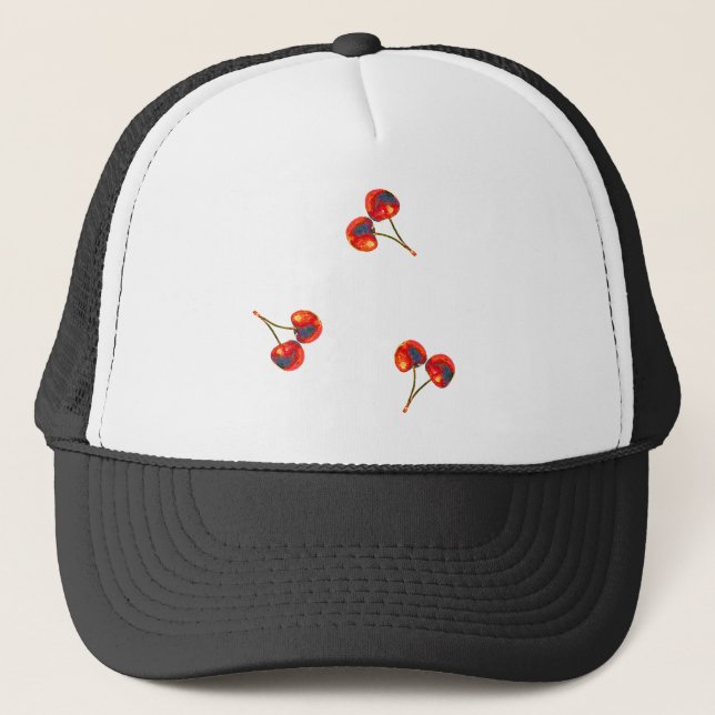 Vivid Cherry Pattern Trucker Hat Truckerkappe (Vorderseite)