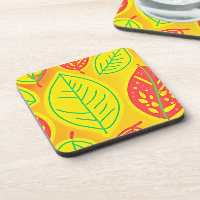 Vivid Colorful Blätter Piazza della Riforma Getränkeuntersetzer (Linke Seite)