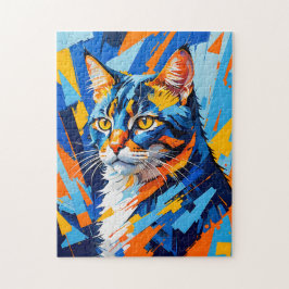 Vivid Cubist Cat Painting