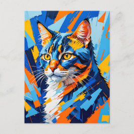 Vivid Cubist Cat Painting Postkarte
