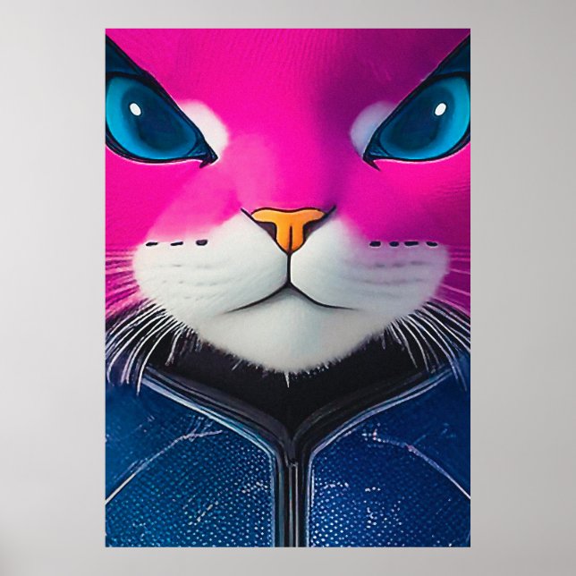 Vivid Cyborg Cat Closeup Poster (Vorne)