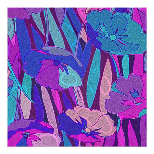 Vivid Dark Blue Lila Mitternacht Blume Kunst und K Fotodruck (Vorne)