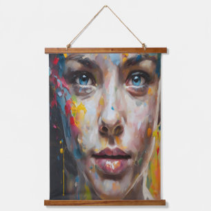 Vivid Expression - Abstraktes Portrait Art Wandteppich Mit Holzrahmen