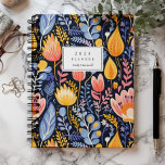 Vivid Floral Hand gestrichen Blue Monogram 2025 Planer<br><div class="desc">Personalisieren Sie diesen skurrilen Planer mit Ihrem Namen in dunkelblau kursiv gerahmt durch ein weißes Rechteck,  auf einem kühnen,  farbenfrohen Hintergrund von handbemalten Blumen und botanischen Elementen in den Tönen Blau,  Gelb,  Rosa und Orange.</div>