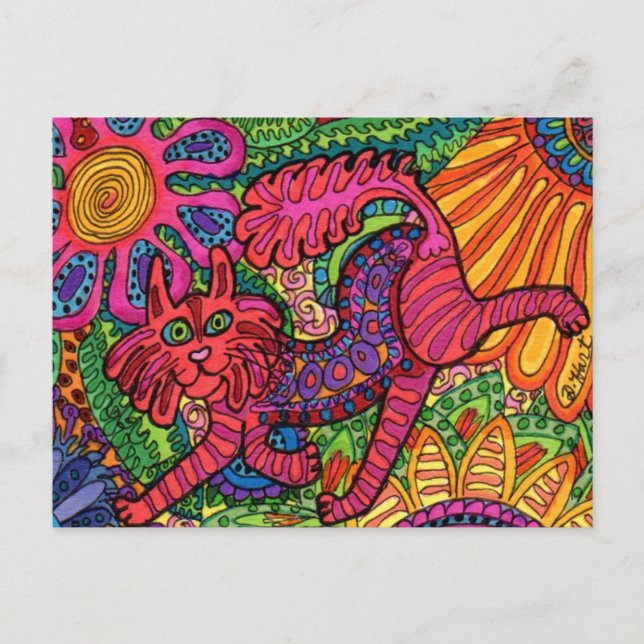 Vivid Garden Cat Postkarte (Vorderseite)