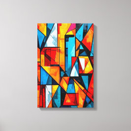 Vivid Geometric Abstrakt - Dynamic Cubist Wall Art Leinwanddruck