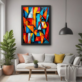 Vivid Geometric Abstrakt - Dynamic Cubist Wall Art Poster