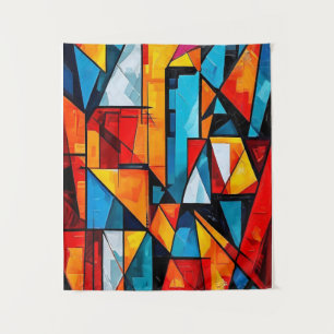 Vivid Geometric Abstrakt - Dynamic Cubist Wall Art Wandteppich