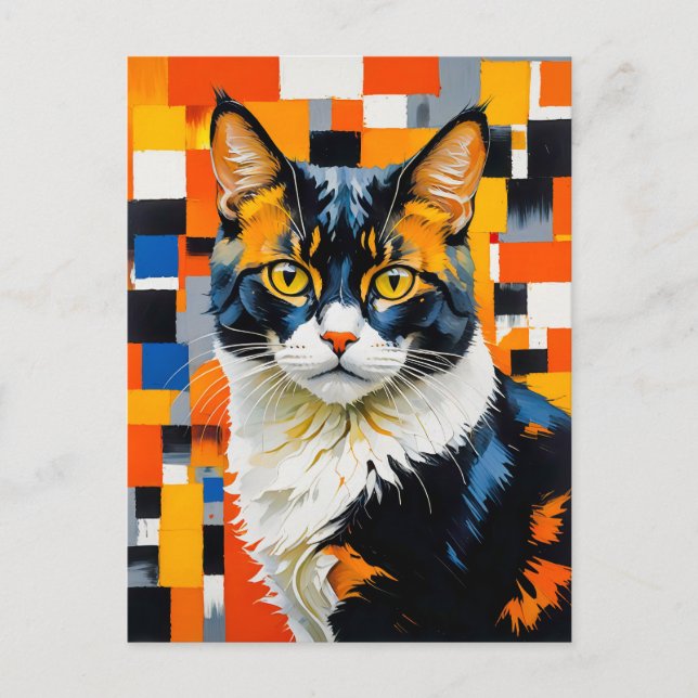 Vivid Geometric Cat Painting Postkarte (Vorderseite)