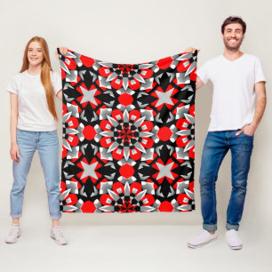 Vivid Geometric Mandala Design mit rot, schwarz Fleecedecke