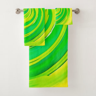 Vivid Green and Yellow Swirl Art Badhandtuch Set