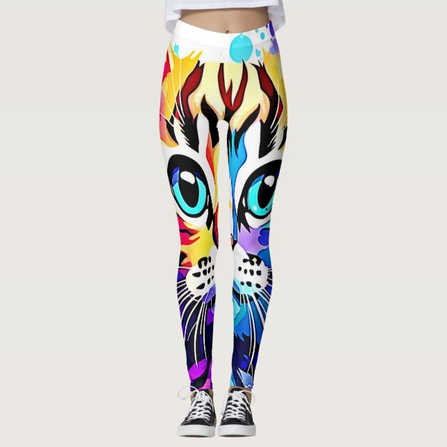 Vivid Kitty Vibes Design Leggings (Vorderseite)