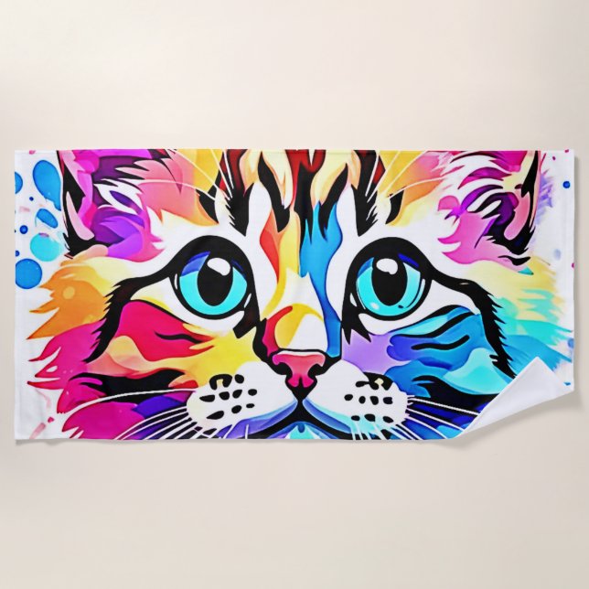 Vivid Kitty Vibes Design Strandtuch (Vorderseite)