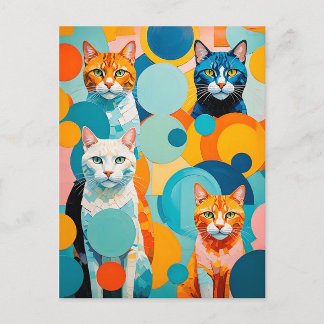 Vivid kubistische Katzen malen Postkarte (Vorderseite)