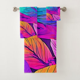 Vivid Leaf Muster Badhandtuch Set