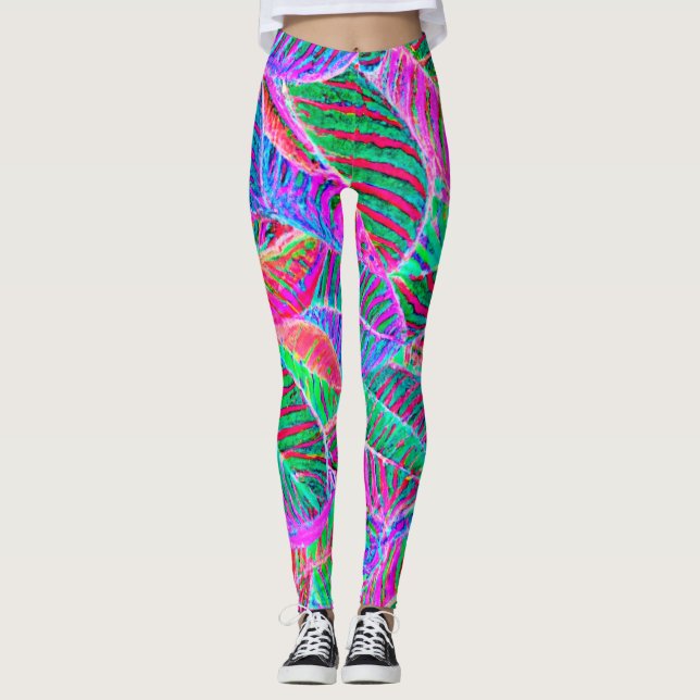 Vivid Leaf Muster Design Leggings (Vorderseite)