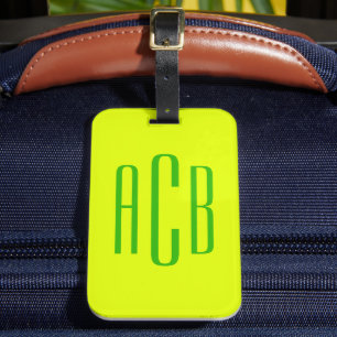 Vivid Lemon Limone vertikale Drei-Buchstaben-Monog Gepäckanhänger