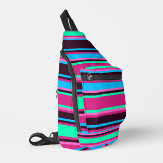 Vivid Magenta, Aqua & Blue Striped Nähtasche Crossbody Bag