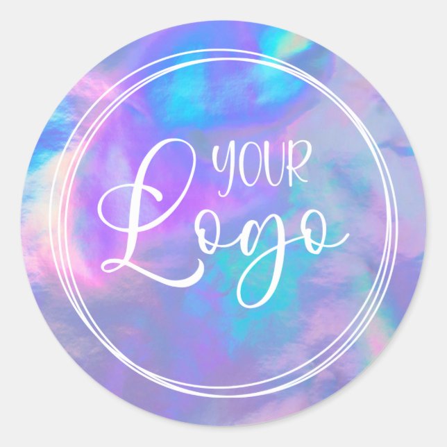 Vivid Magenta Aqua Holographic Ihr Logo hier Runder Aufkleber (Vorderseite)