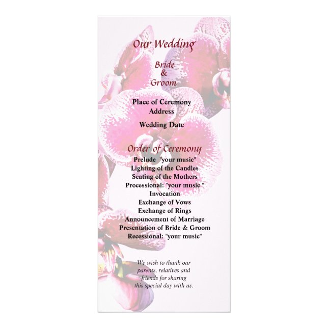Vivid Maroon Phalaenopsis Orchids Hochzeitsprogram Werbekarte (Vorne)