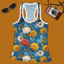 Vivid Maximalist Yellow and Cream on Blue Floral 