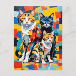 Vivid Modern Cubist Cats Art Postkarte