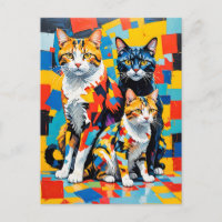 Vivid Modern Cubist Cats Art