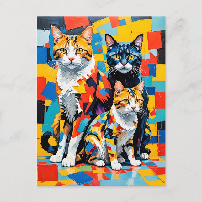 Vivid Modern Cubist Cats Art Postkarte (Vorderseite)