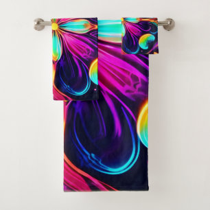 Vivid Neon Floral Mandala Art Badhandtuch Set