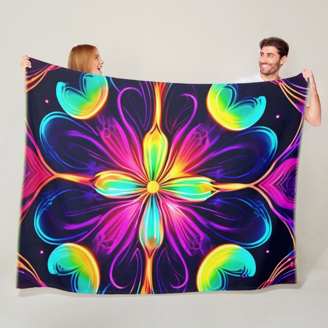 Vivid Neon Floral Mandala Art Fleecedecke (Beispiel)