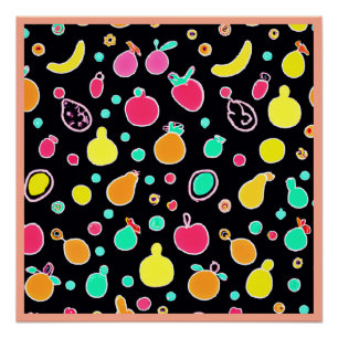 Vivid Neon Fruitful Pattern Poster