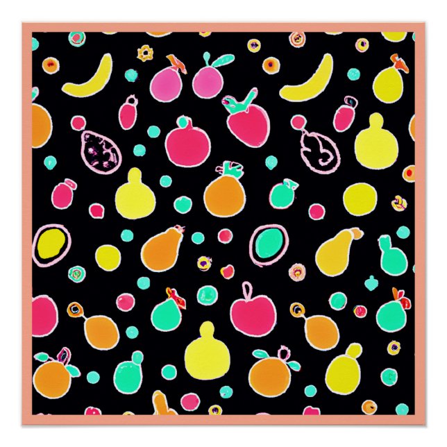 Vivid Neon Fruitful Pattern Poster (Vorderseite)