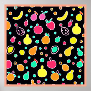 Vivid Neon Fruitful Pattern Poster