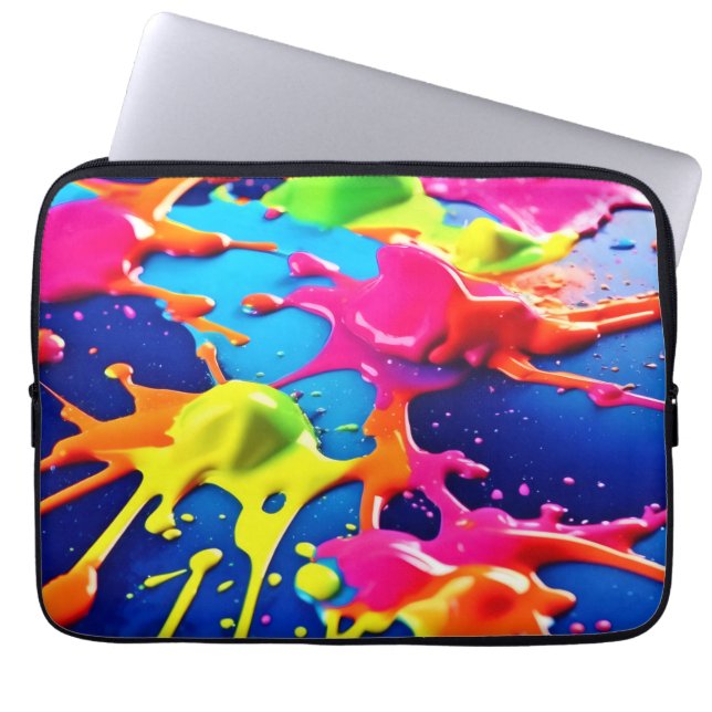 Vivid Neon Paint Spritzer Explosion Art Laptopschutzhülle (Vorderseite)