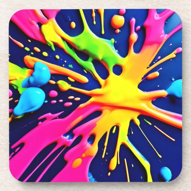 Vivid Neon Splashes Getränkeuntersetzer (Vorderseite)