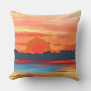 Vivid Ocean Sunset in Fiery Orange Kissen