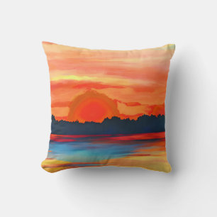 Vivid Ocean Sunset in Fiery Orange Kissen