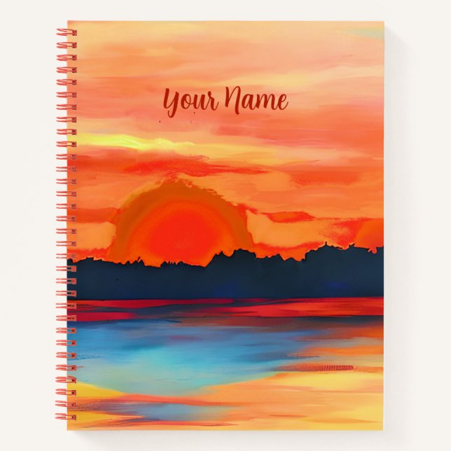 Vivid Ocean Sunset in Fiery Orange Notizbuch (Vorderseite)