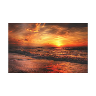 Vivid Orange Beach Sunset Leinwand