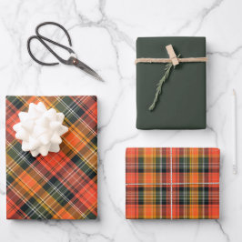 Vivid Orange, Green & Gold Kariert Geschenkpapier Set