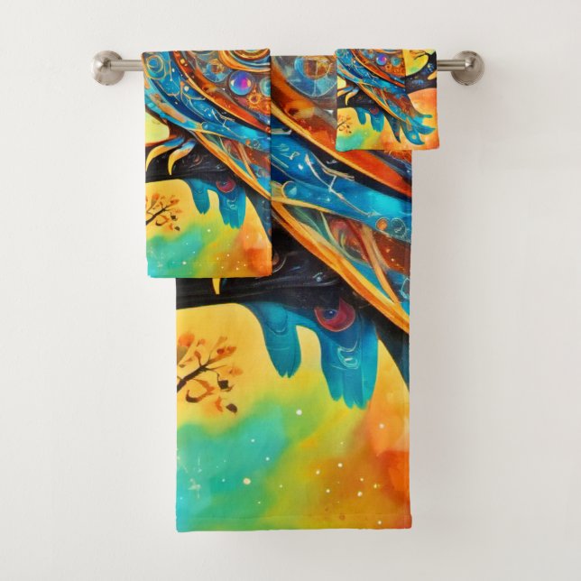 Vivid Owl Celestials: Wunder und Magie Badhandtuch Set (Insitu)